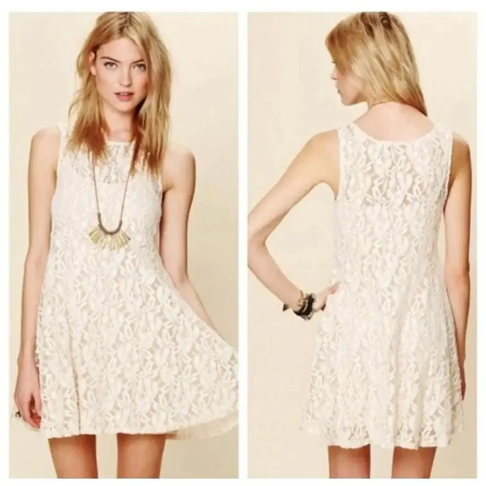 Free People Miles of Lace Tank Dress  Lined SP Romantic Fairy Whimsy Festival - Picture 3 of 9